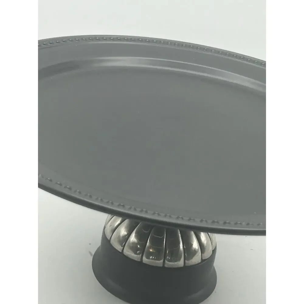 Mud Pie Cake Plate. Black With A Silver Base. Stoneware.